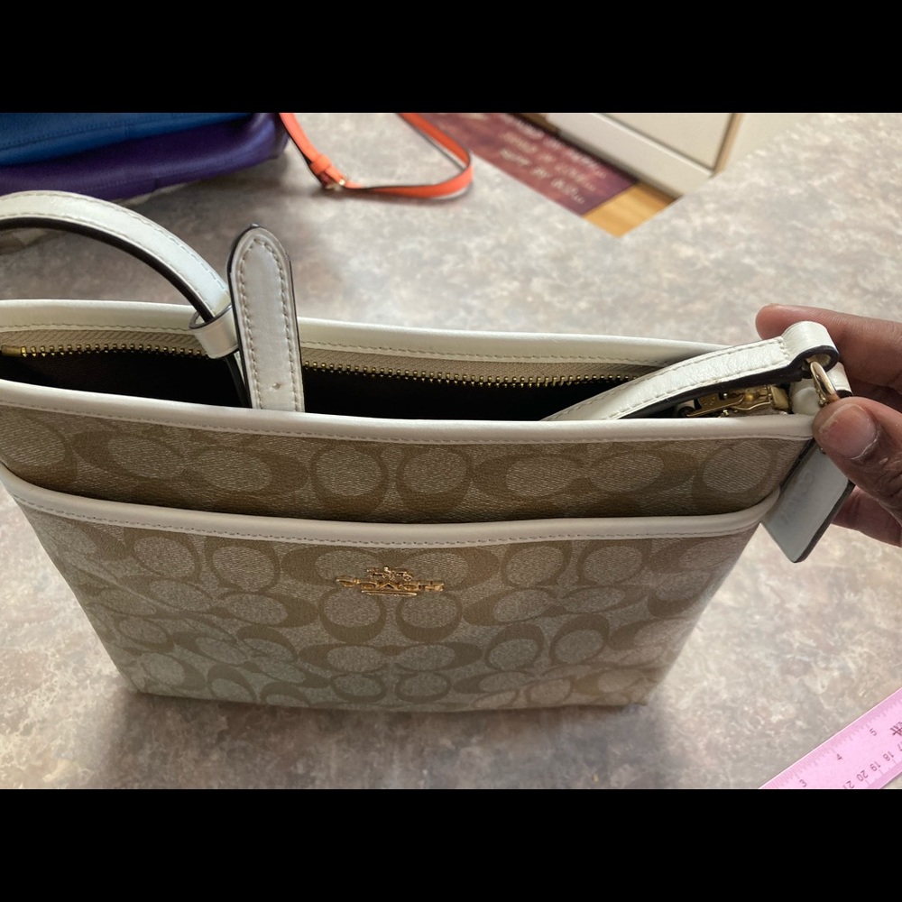 Coach White hard leather file crossbody purse